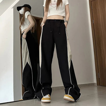 Y2K Contrasting Colors Straight Mopping High Waist Sweatpants