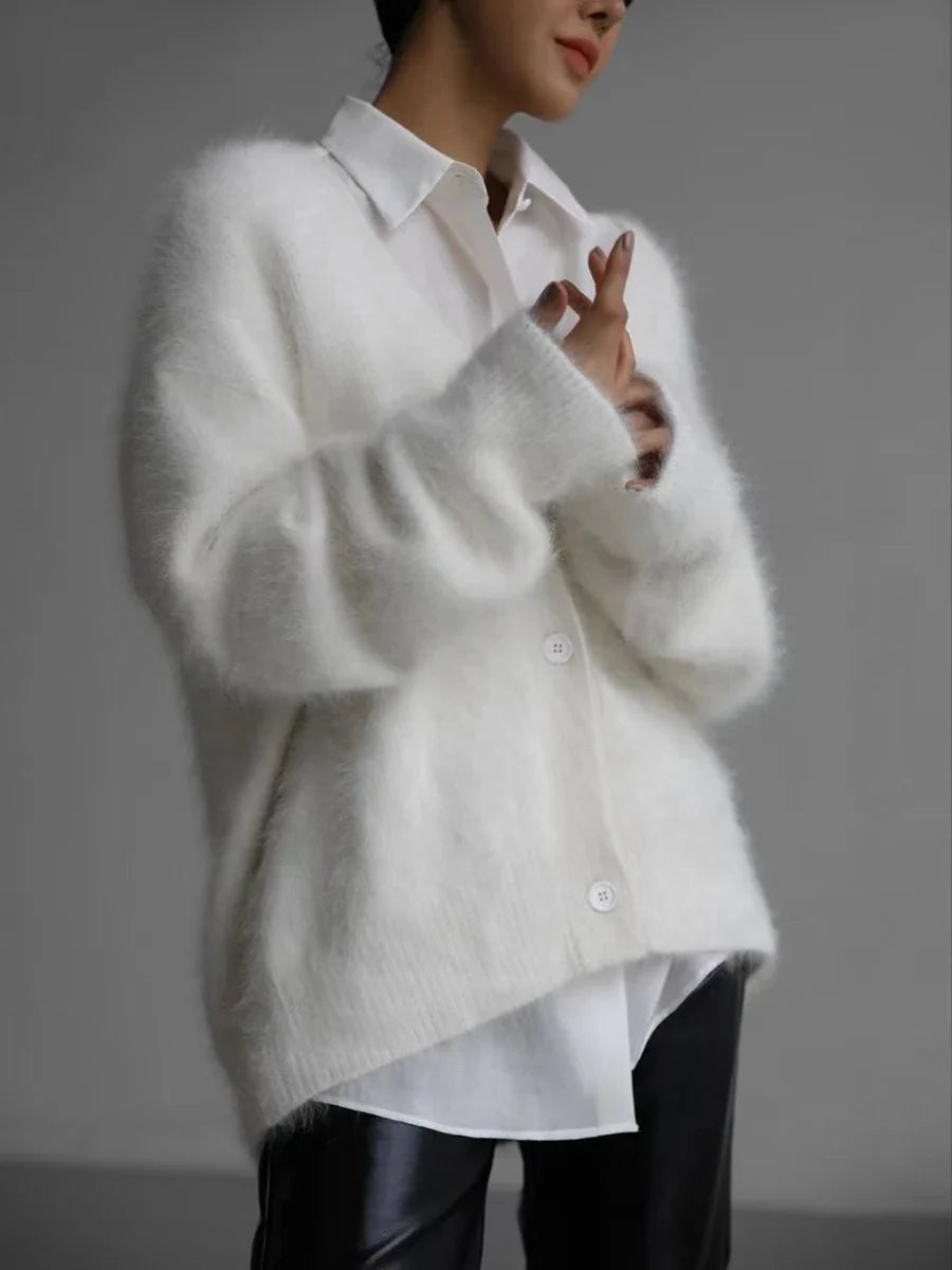 Cardigans Fashion V-neck Oversized Solid Knitted Sweater