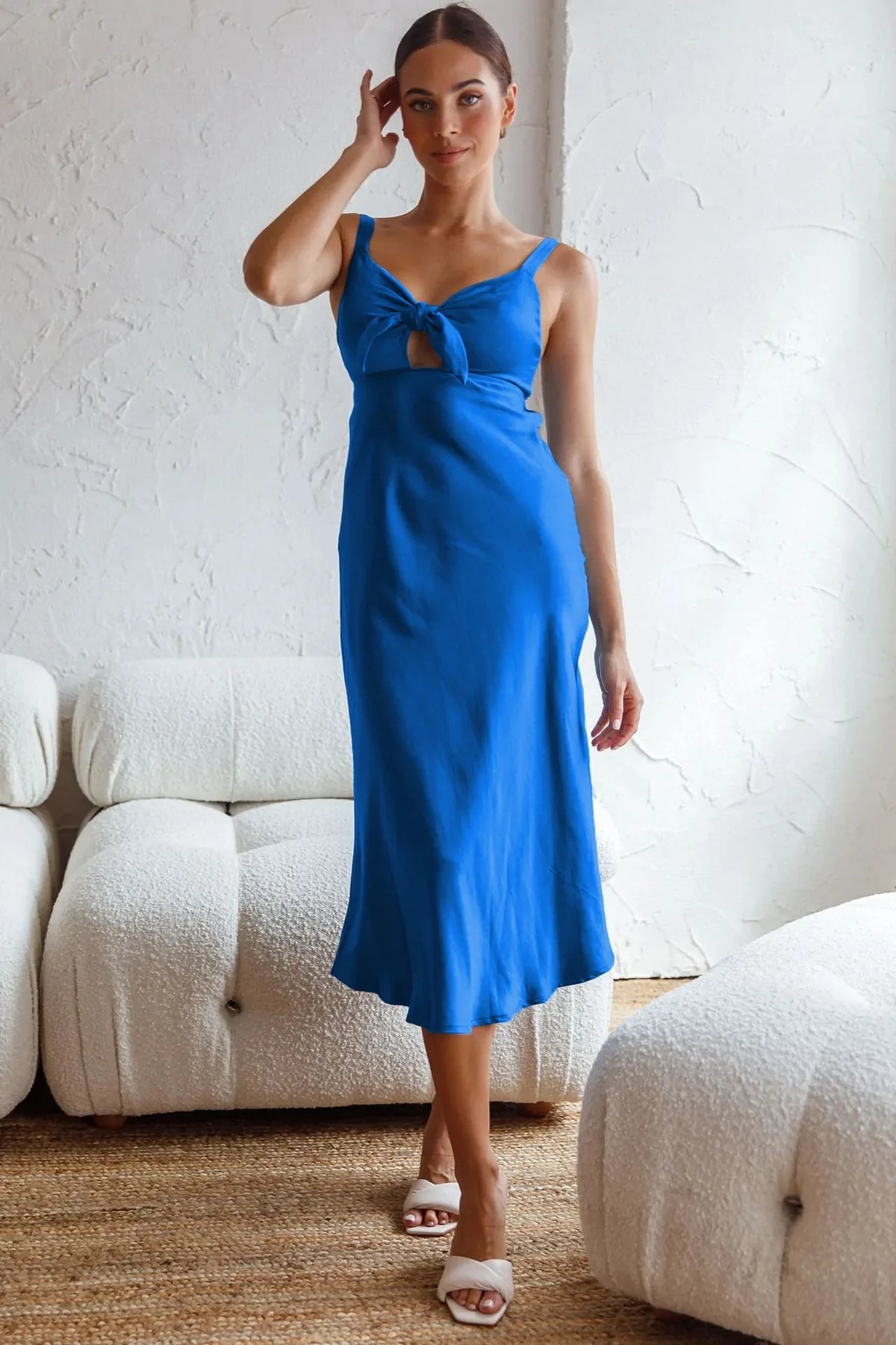 Pink Lace Satin Slim Midi Dress