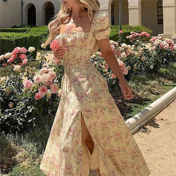 Floral Spring French Backless Slim-fit Halter Trending Midi Dresses