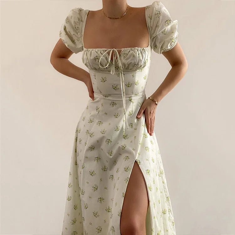 Floral Spring French Backless Slim-fit Halter Trending Midi Dresses