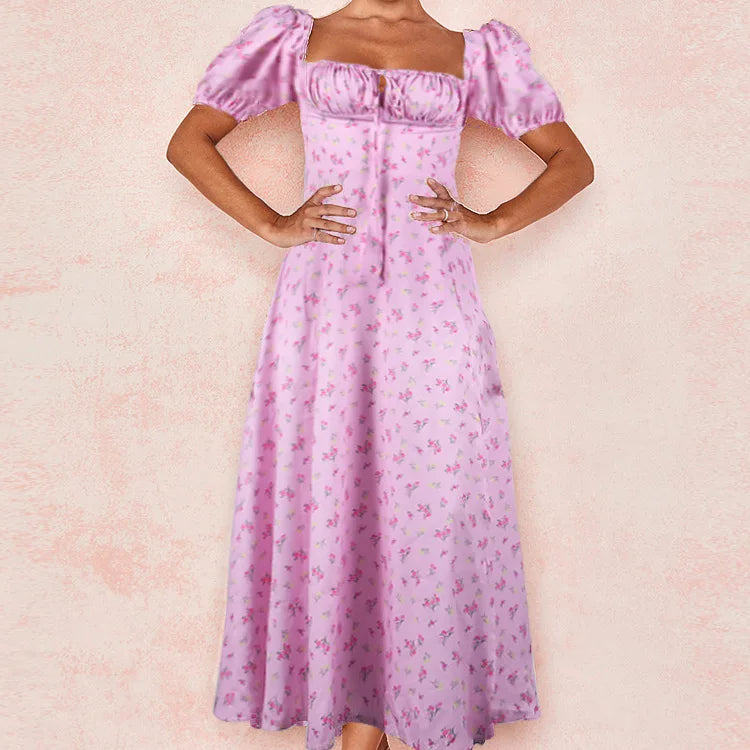Floral Spring French Backless Slim-fit Halter Trending Midi Dresses