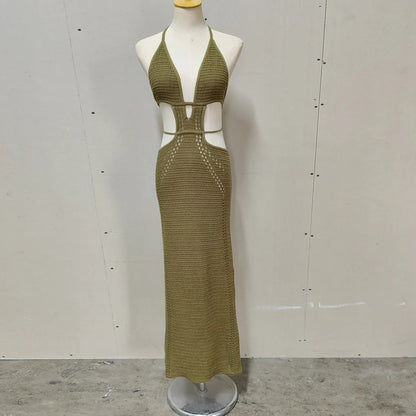 Hip Wrap Pure Hollow Slim Streetwear Midi Dresses