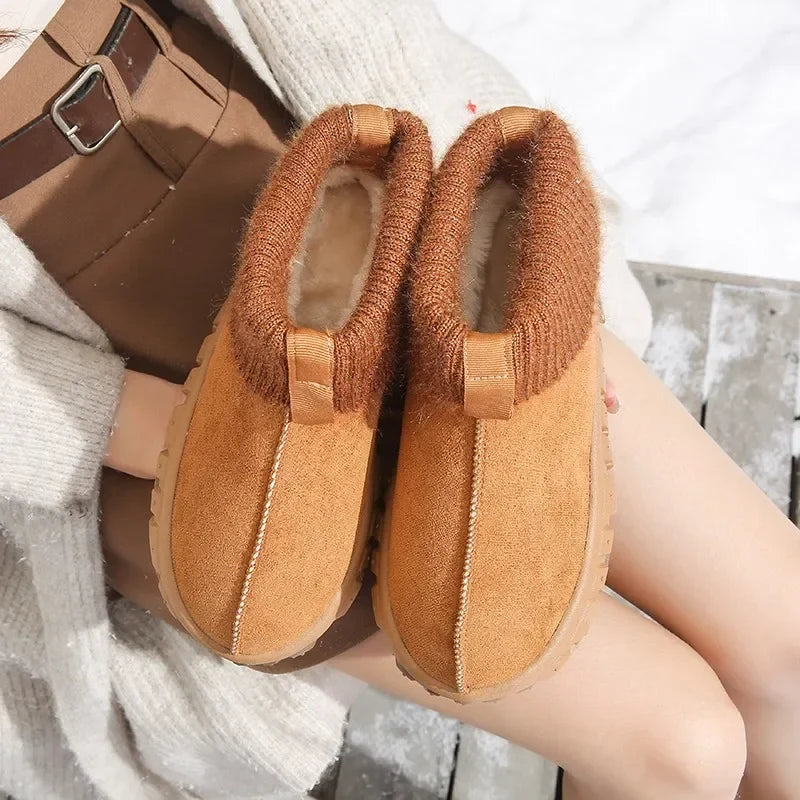 Women's Knitted Cuffed Snow Boots 2024 New Winter Cold-proof and Warm Fur Boots Non-slip Thick-soled Ladies Cotton Shoes Zapa