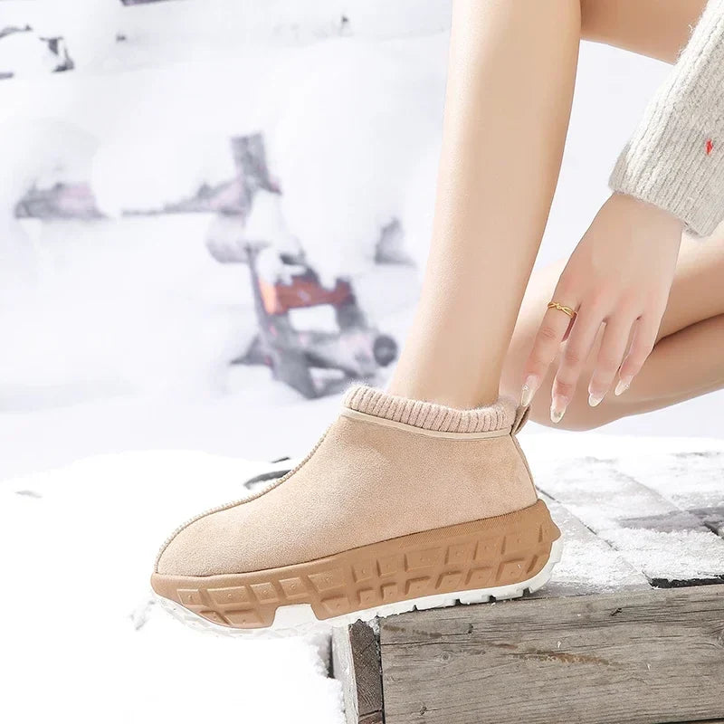 Women's Knitted Cuffed Snow Boots 2024 New Winter Cold-proof and Warm Fur Boots Non-slip Thick-soled Ladies Cotton Shoes Zapa
