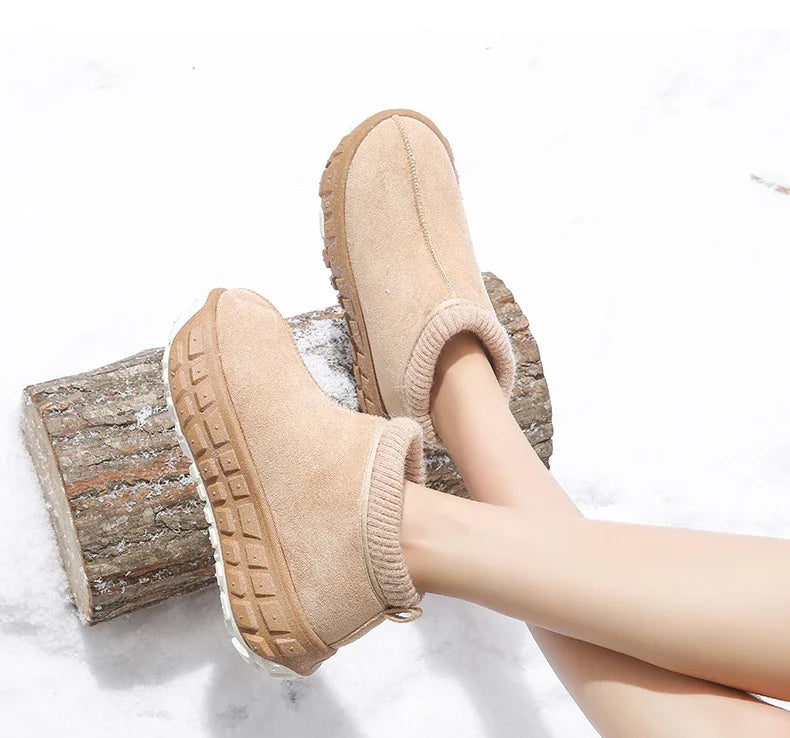 Women's Knitted Cuffed Snow Boots 2024 New Winter Cold-proof and Warm Fur Boots Non-slip Thick-soled Ladies Cotton Shoes Zapa