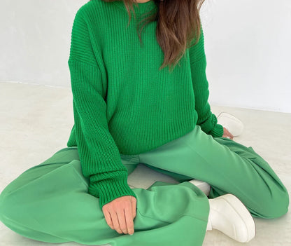 Warm Vintage Green Knitted Oversized Thick Loose White Sweater
