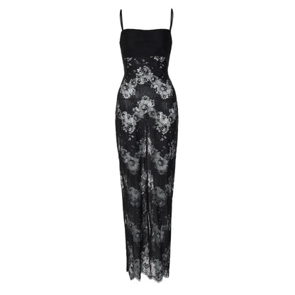 Floral Lace Spaghetti Strap Slip Midi Dress