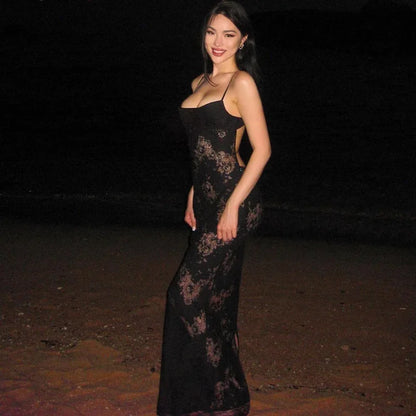 Floral Lace Spaghetti Strap Slip Midi Dress