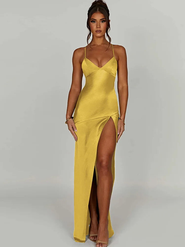 Split Halter Mid Length Midi Dress