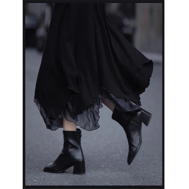 Rib Knit Round Neck Long Sleeve Tiered Handkerchief Hem Maxi Dress
