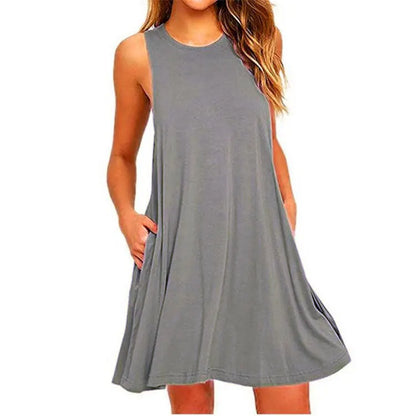 Sleeveless Scoop Neck Pocket Swing A-Line Mini Dress