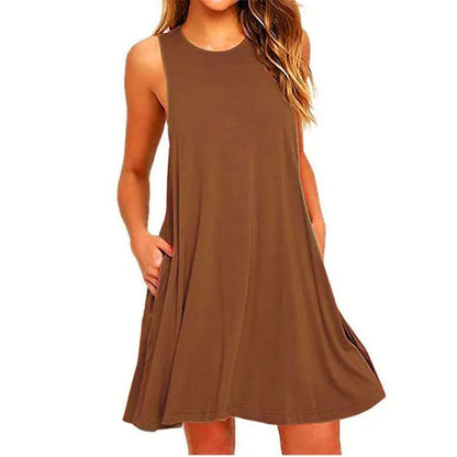 Sleeveless Scoop Neck Pocket Swing A-Line Mini Dress