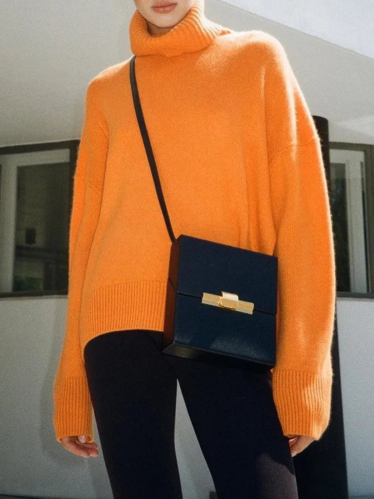 Thick Oversize Turtleneck Winter Warm White Knitted Oversized Sweater