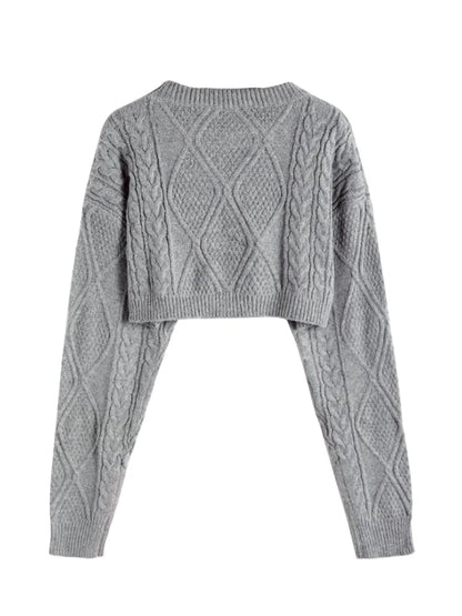 Long Round Collar Pullover Short Twist Solid Winter Sweater