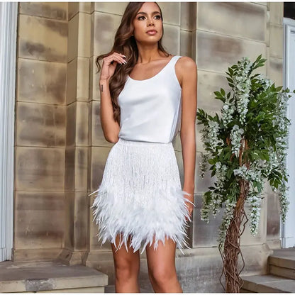 Y2K Sequins Feather Sleeveless Mini Skirt