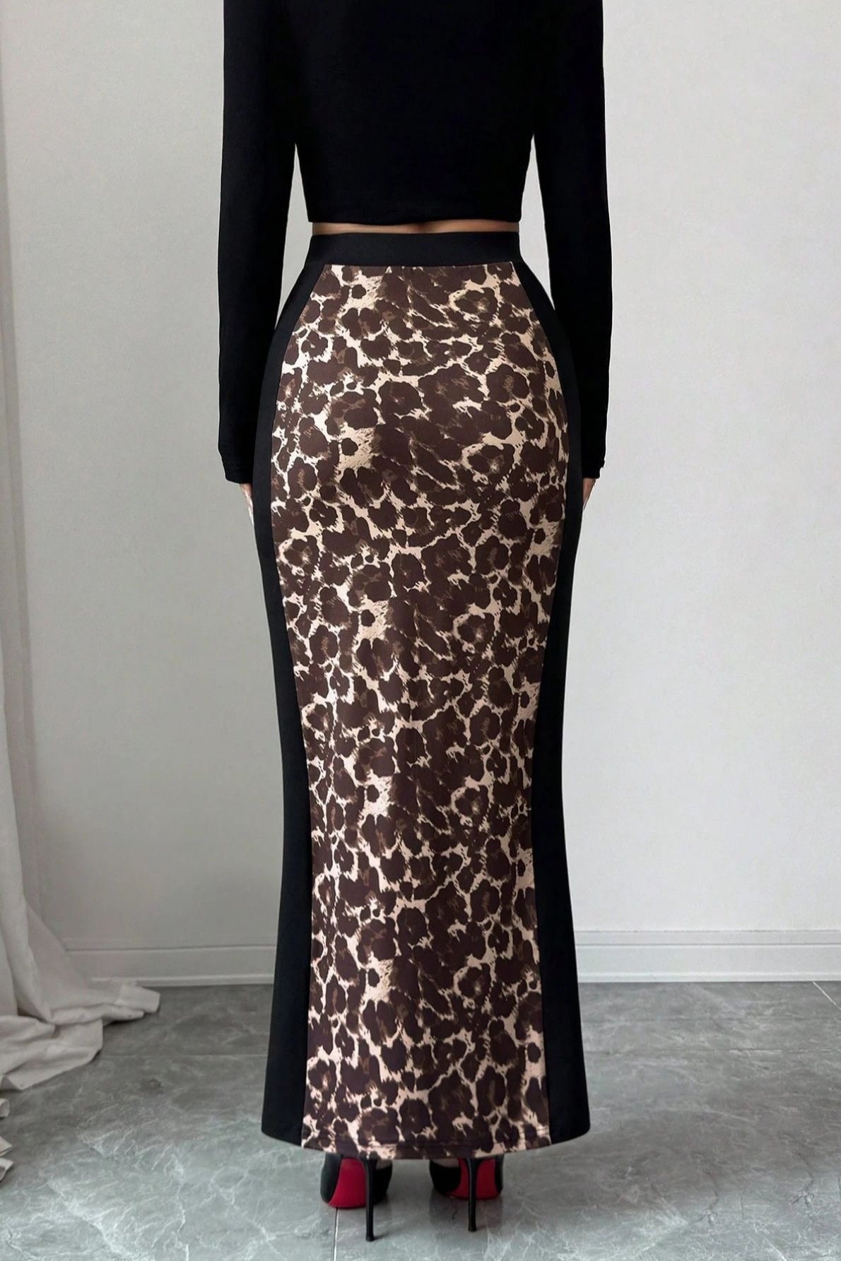 Leopard Printed High Waisted Bodycon Split Skirt