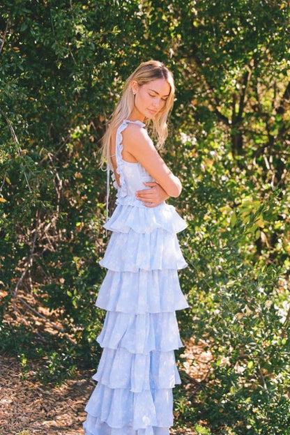 Floral Print Spaghetti Strap Romantic Prom Dress