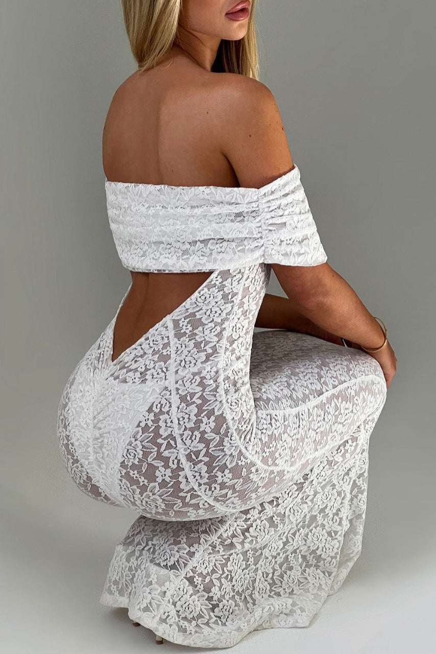 Floral Lace Backless Lace Dress