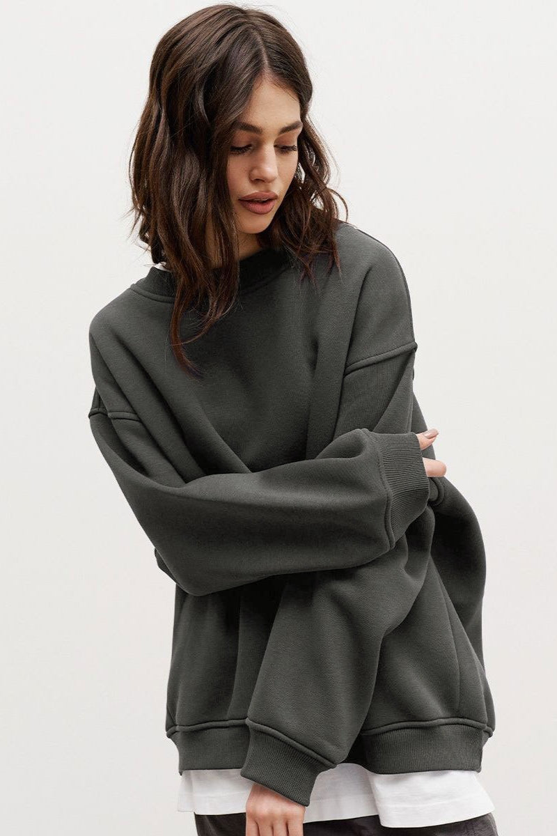 Solid Oversized Crew Neck Sweatshirt