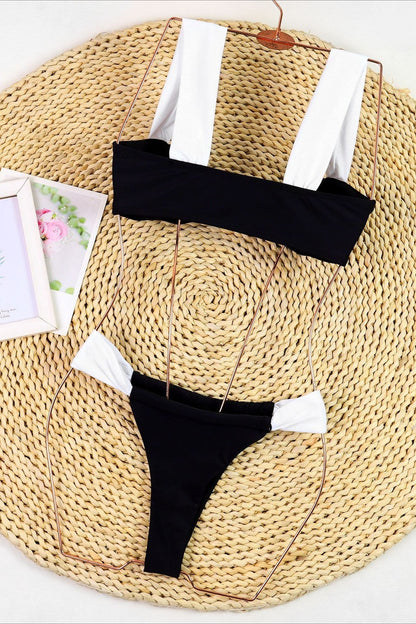 Patchwork Strapless Push Up Bikini Set