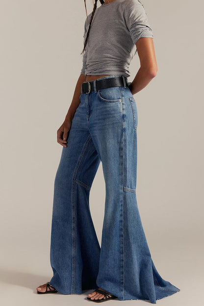 High Waist Patchwork Slim Flare Long Jeans