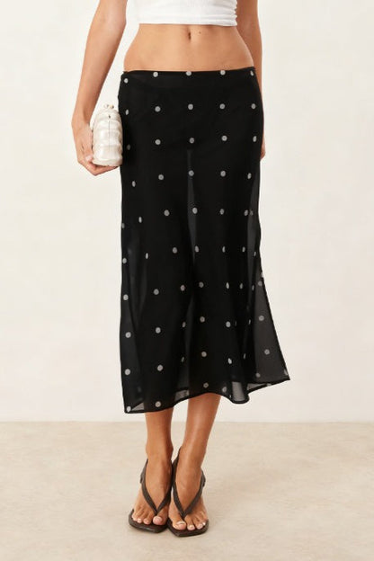 Sheer lka Dot High Waist A Line Midi Skirt