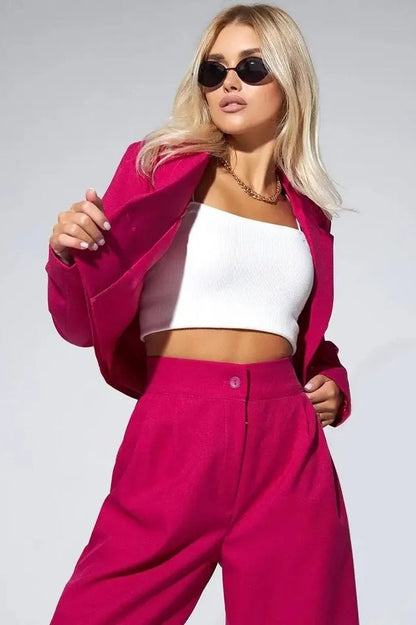 Cropped Fitted Two Piece Blazer Pants Set