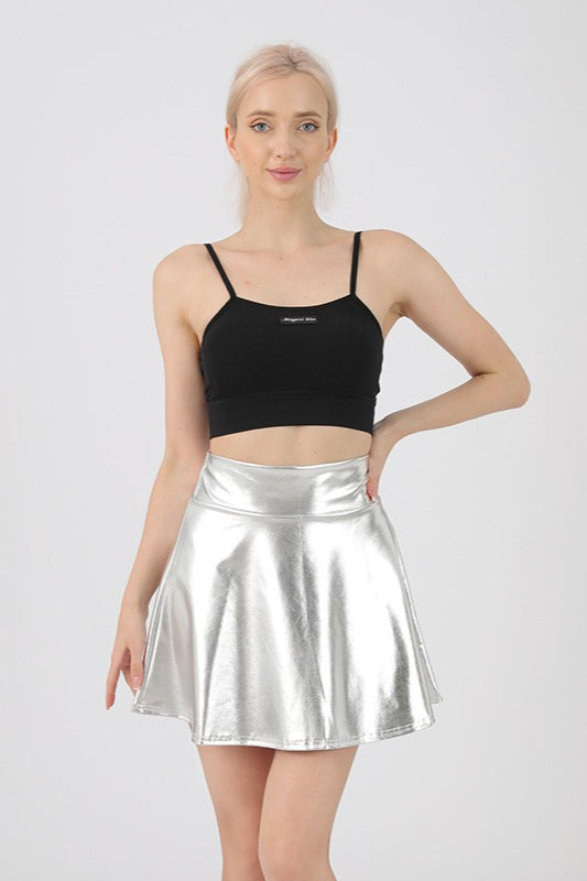 High Waist Solid Color Glossy Performance Skirt