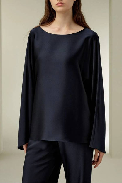 Satin Charmeuse Crewneck Blouse