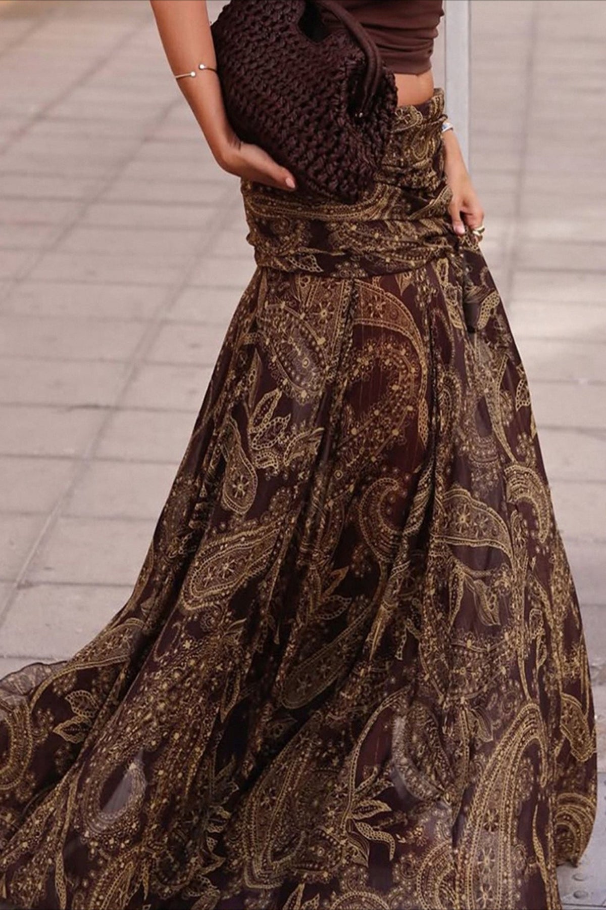 Vintage Paisley Print Slim Fit Maxi Skirt