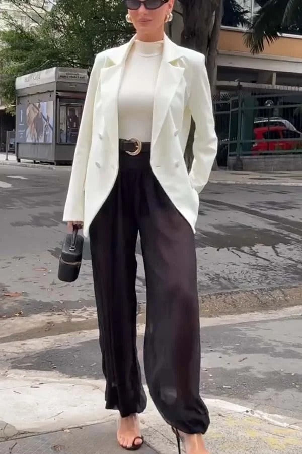 Autumn Avenue Double-breasted Long Sleeve Lapel Loose Blazer