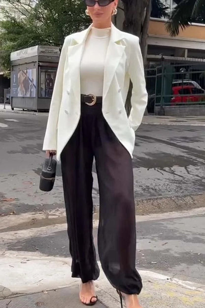 Autumn Avenue Double-breasted Long Sleeve Lapel Loose Blazer