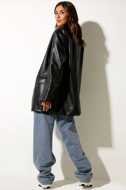 Single-Breasted PU Blazer