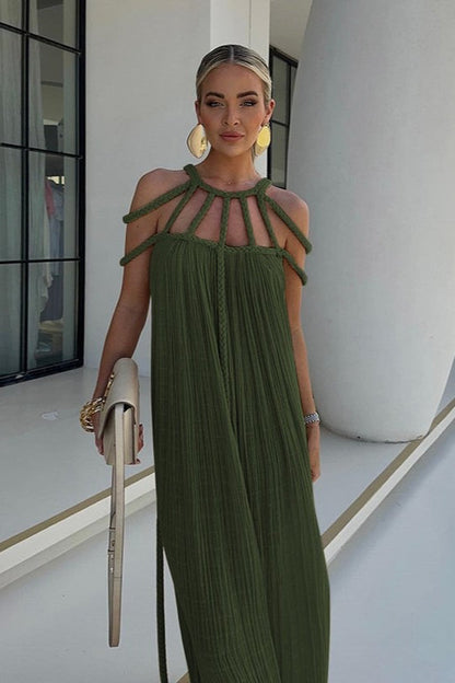 Halter Off Shoulder Tie Loose Boho Dress