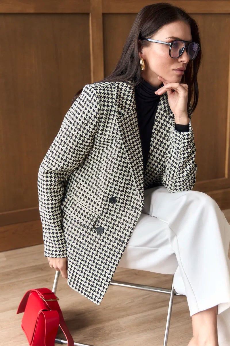 Casual Tweed Houndstooth Blazer