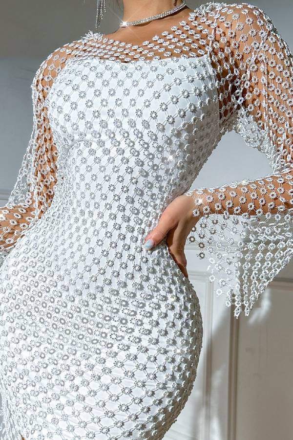 Sequined Mesh Hooded Bodycon Dress