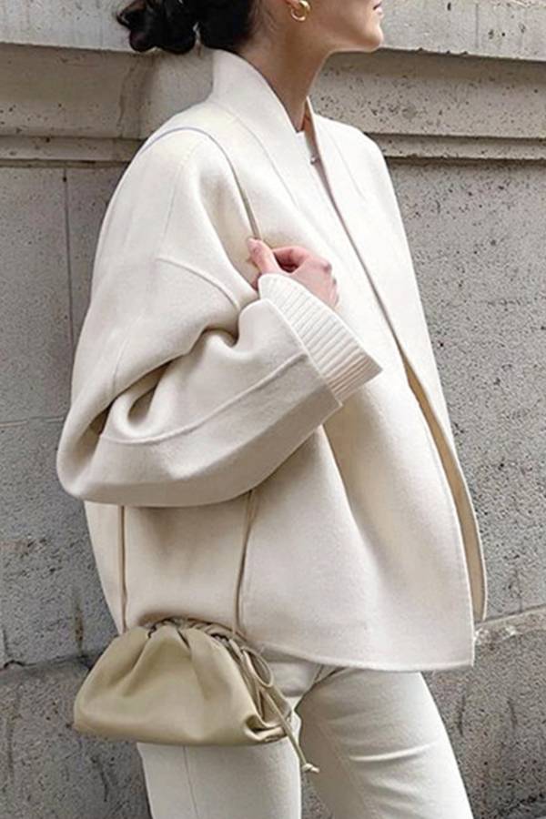 Stand-up collar short loose wool coat