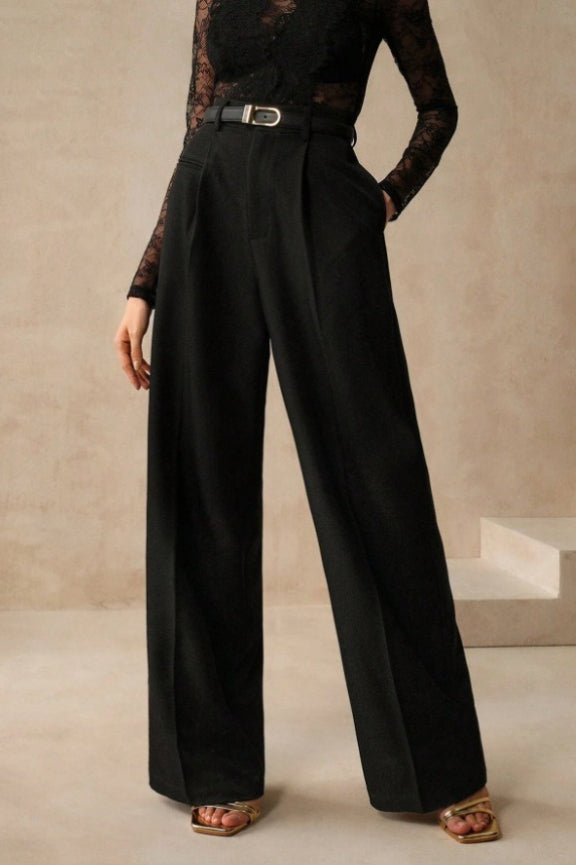 High Waist Fluid Long Straight Pants