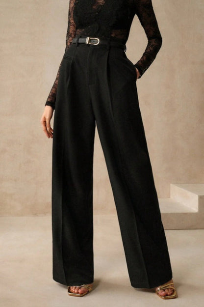 High Waist Fluid Long Straight Pants