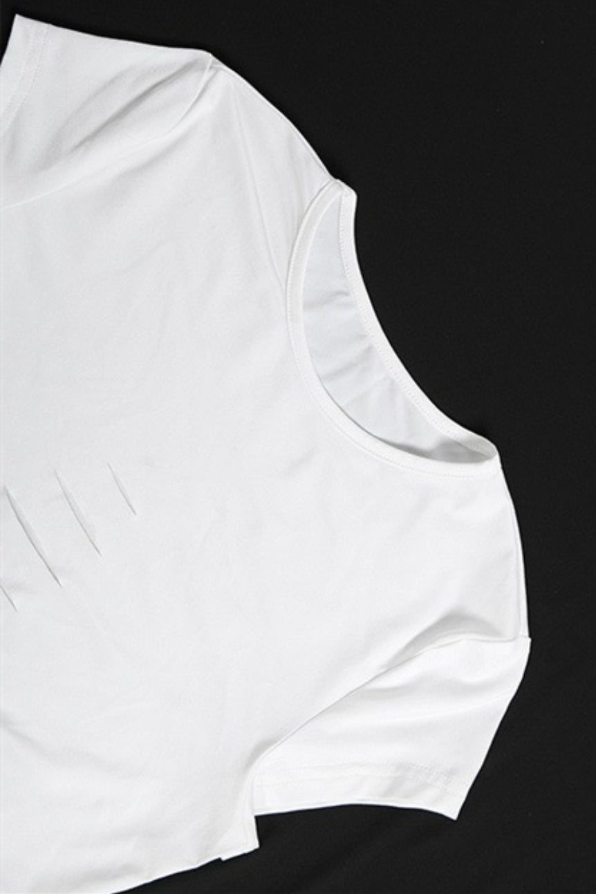 Slashed Front Cropped Short Sleeve Tee