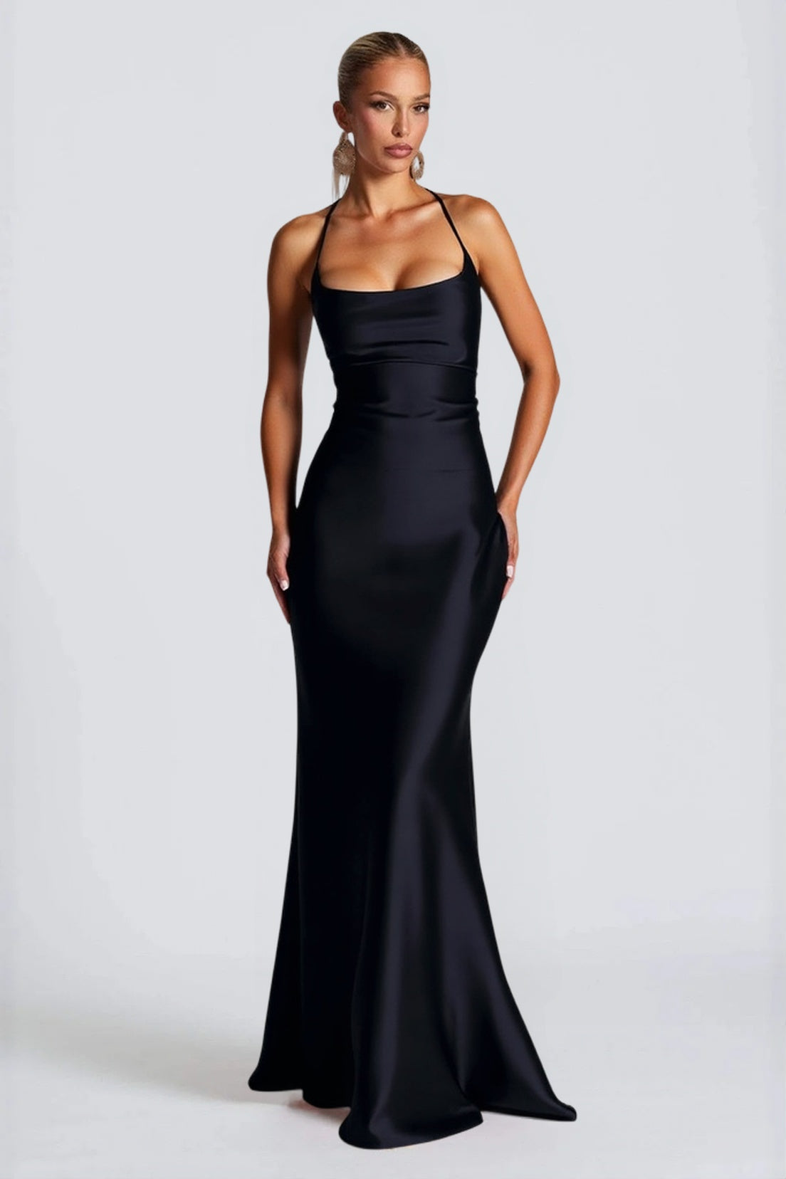 Belted Backless Maxi Silk Dress