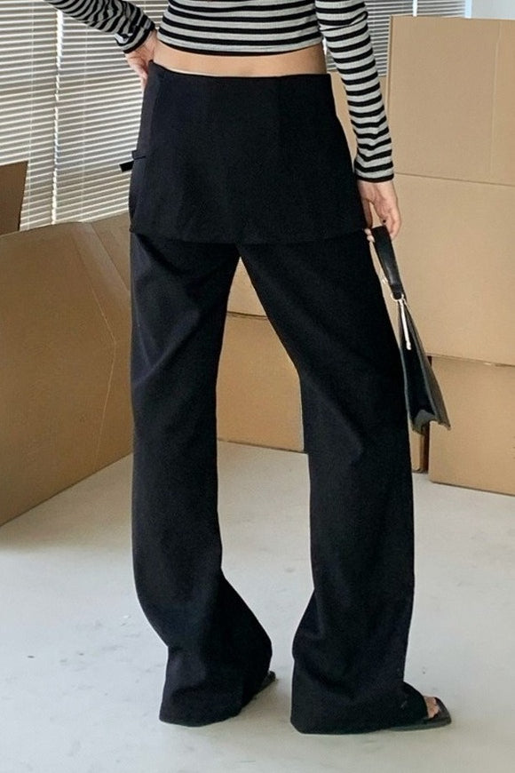 Faux Two Piece Skirt Overlay Flare Pants
