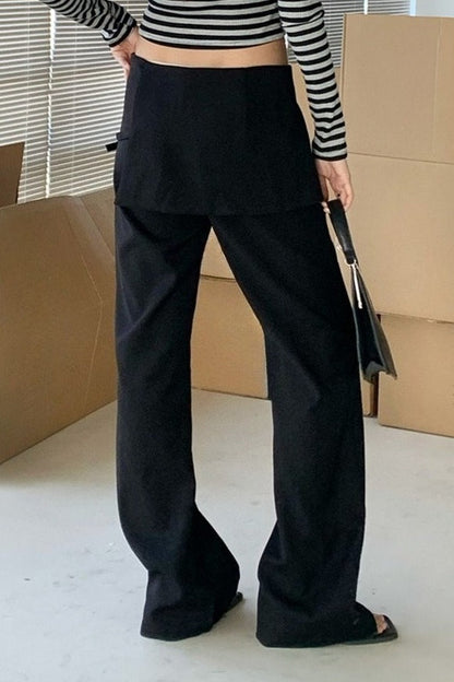 Faux Two Piece Skirt Overlay Flare Pants