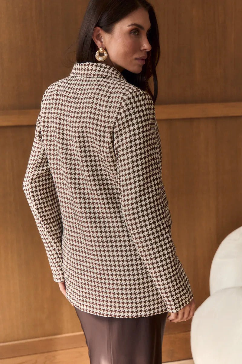 Casual Tweed Houndstooth Blazer