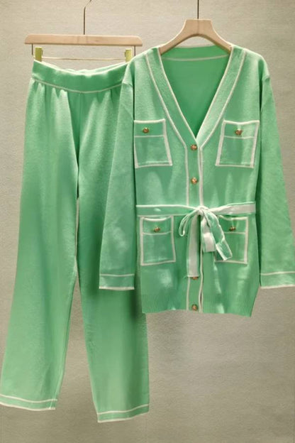 Elegant Color Contrast Two-piece Sweater Suit