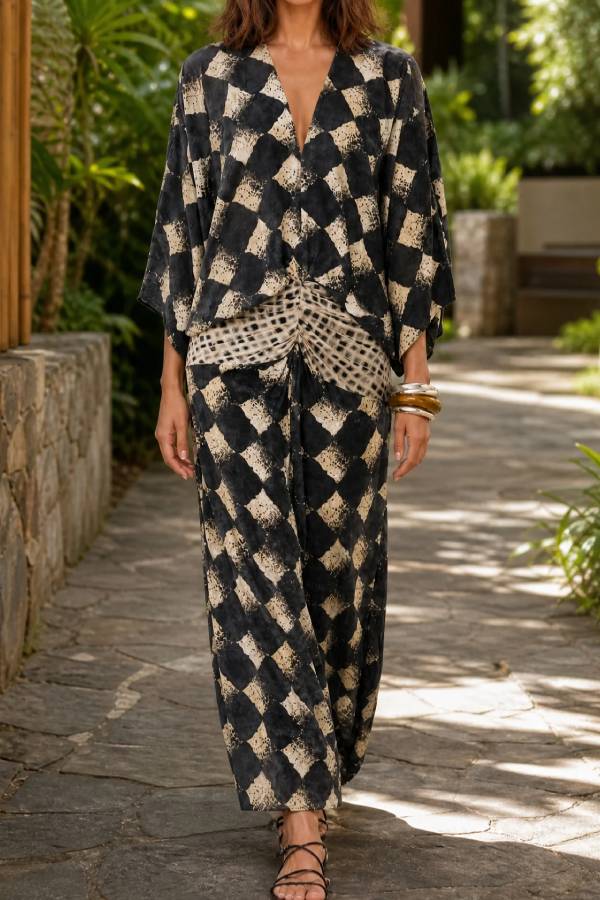 Casual Abstract Checkered Print set