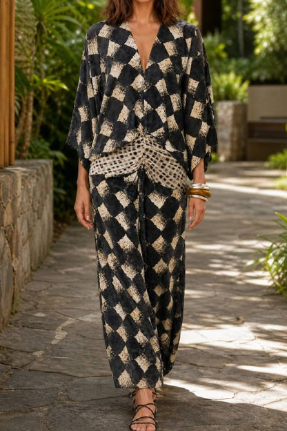 Casual Abstract Checkered Print set