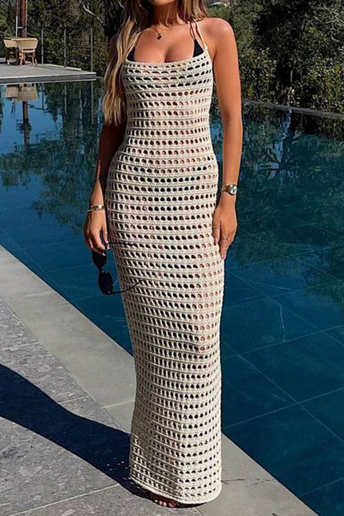 Hollow Out Knit Loose Dress Swim Cover Up