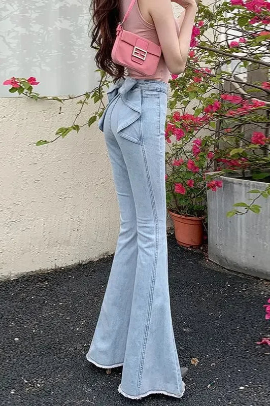 High Waist Butterfly Knot Flare Jeans